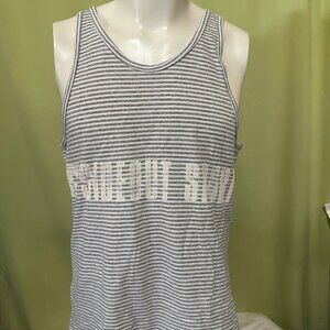 Vintage Sideout Sport Volleyball Men's Gray White Stripe Tank Top Medium